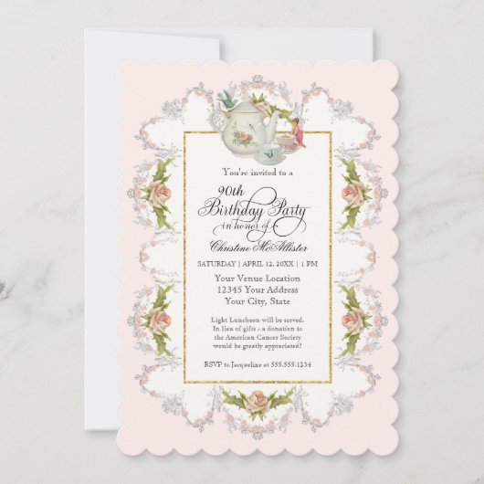 Verjaardagsprookje Tea Party, Rozen theepot n kopj Kaart (Voorkant)