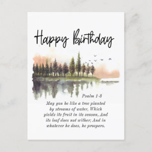 Verjaardagspsalm 1-3 Bijbelvers Natuur Aquarel Briefkaart