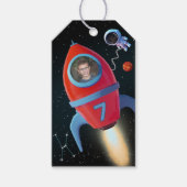 Verjaardagsraket met foto | Astronaut UFO alien Cadeaulabel (Voorkant)