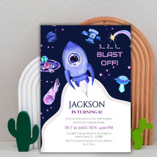 Verjaardagsraket voor boys space 6de verjaardag kaart