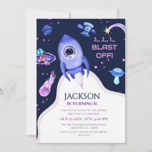 Verjaardagsraket voor boys space 6de verjaardag kaart