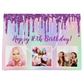 Verjaardagsregenboog paarse glitterslierten aangep groot cadeauzakje (Voorkant)