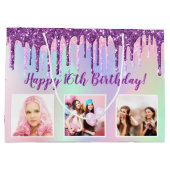 Verjaardagsregenboog paarse glitterslierten aangep groot cadeauzakje (Achterkant)