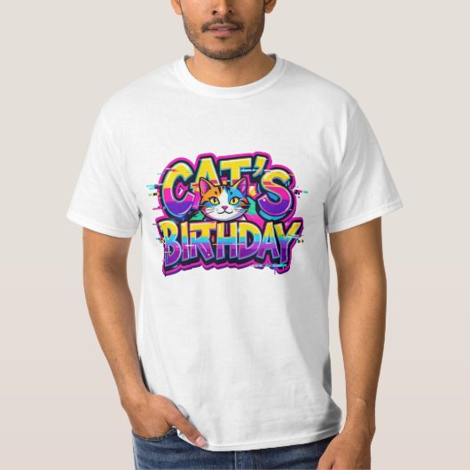 Verjaardagsregenboogstoring van kat t-shirt (Voorkant)