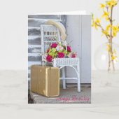 verjaardagsretro-koffer en bloemen kaart (Gele Bloem)