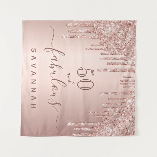 Verjaardagsroos goud roze druipt wandkleed (Voorkant (horizontaal))