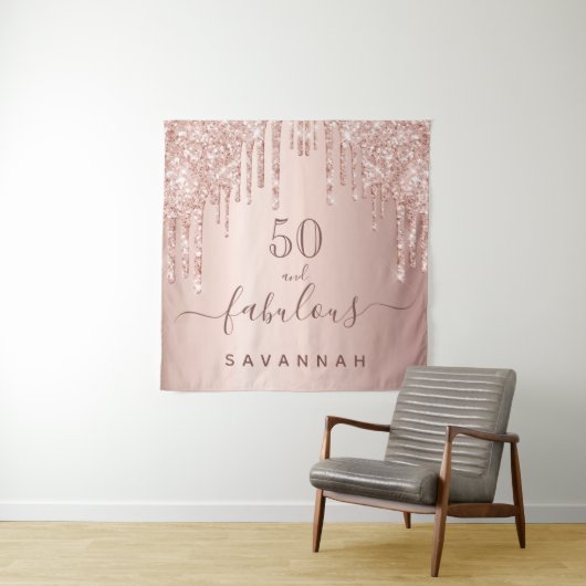 Verjaardagsroos goud roze druipt wandkleed (In situ)