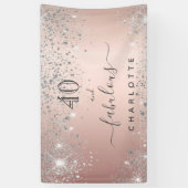 Verjaardagsroos gouden zilveren glans naam spandoek (Verticaal)