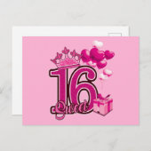 Verjaardagsroze ansichtkaart voor Sweet 16 Briefkaart (Voorkant / Achterkant)