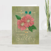 Verjaardagsroze bloemen met glittersrand kaart (Voorkant)