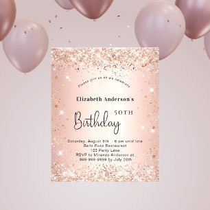 Verjaardagsroze gouden glitter budget uitnodiging flyer