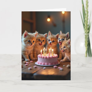 Verjaardagsroze Taartkaart voor Kittens Kaart