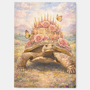 Verjaardagsrozen en vlinders Sulcata landschildpad Magneet