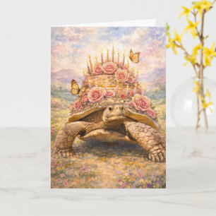 Verjaardagsrozen en vlinders Sulcata-schildpad Kaart