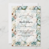 Verjaardagssalie groene witte bloemen kaart (Voorkant)