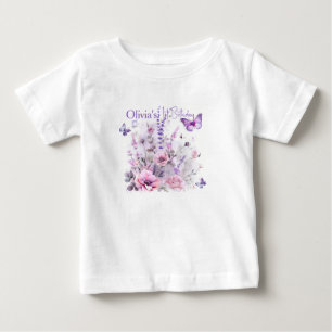 Verjaardagsshirt met waterverf vlinders in lila vo