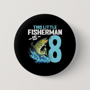 Verjaardagsshirt voor jongens die vissen 8 jaar ou ronde button 5,7 cm