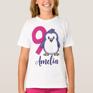 Verjaardagsshirt voor meisje met pinguïn, aangepas t-shirt