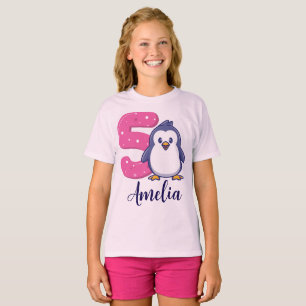 Verjaardagsshirt voor pinguïnmeisje Leeftijd 5 Aan T-shirt