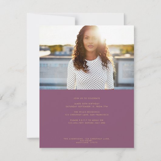 verjaardagssimpel stijlvol elegant script foto inv kaart (Achterkant)