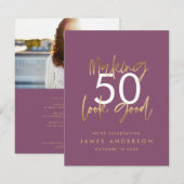 verjaardagssimpel stijlvol elegant script foto inv kaart (Voorkant / Achterkant)