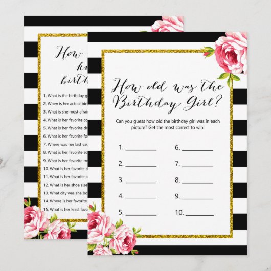 Verjaardagsspelen x2 - hoe oud | Wie kent haar Kaart (Voorkant / Achterkant)