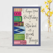 Verjaardagsstapel boeken kaart (Gele Bloem)