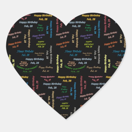 Verjaardagssticker 28 februari hart sticker (Voorkant)