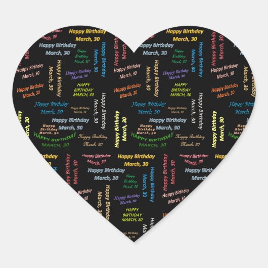 Verjaardagssticker 30 maart hart sticker (Voorkant)