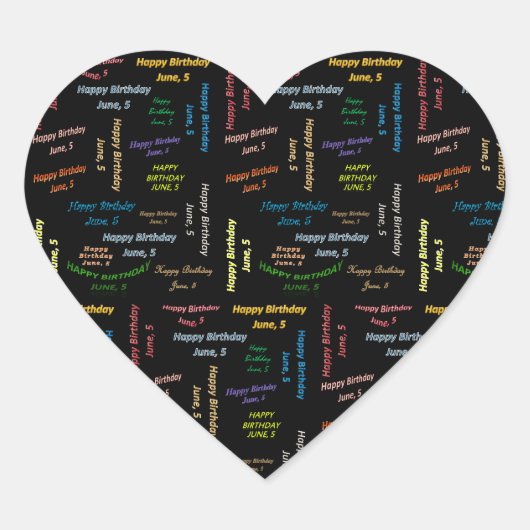 Verjaardagssticker 5 juni hart sticker (Voorkant)