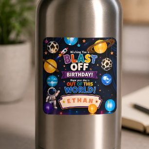 Verjaardagssticker 'Blast Off Space' voor jongens Vierkante Sticker