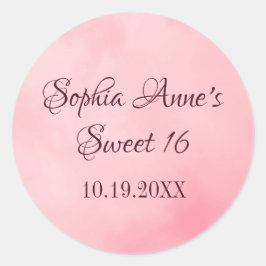 Verjaardagssticker Roze Waterverf Sweet 16 Ronde Sticker
