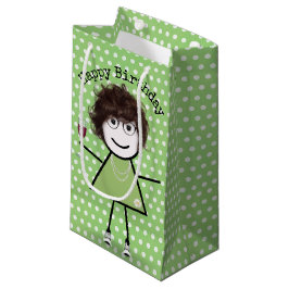 Verjaardagsstickermeisje met wijnglas klein cadeauzakje