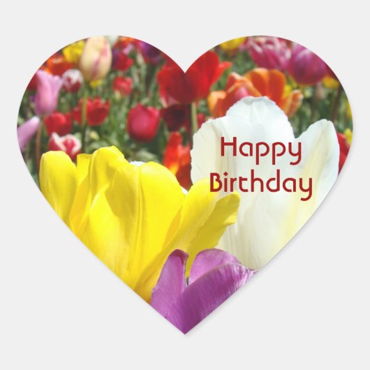 Verjaardagsstickers hartvorm Tulpen Bloemen Hart Sticker (Voorkant)