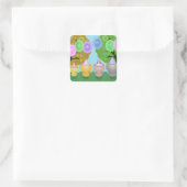 Verjaardagsstickers met knuffelkatjes en ballonnen vierkante sticker (Tas)