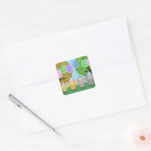 Verjaardagsstickers met knuffelkatjes en ballonnen vierkante sticker (Envelop)