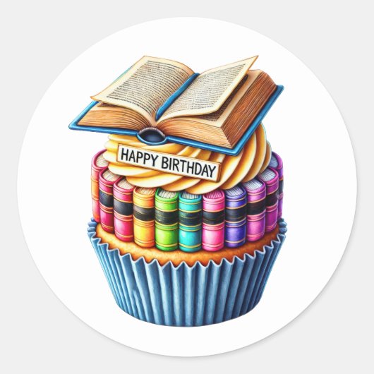 Verjaardagsstickers voor Cupcakes Ronde Sticker (Voorkant)