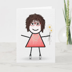 Verjaardagsstickfiguormeisje Met Madeliefjes  Kaart