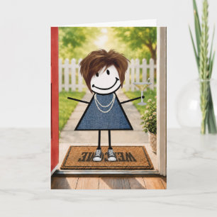 Verjaardagsstickfiguremeisje met Martini Kaart