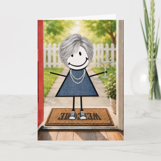 Verjaardagsstickfiguremeisje met Martini Kaart (Voorkant)