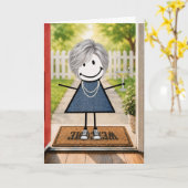 Verjaardagsstickfiguremeisje met Martini Kaart (Gele Bloem)