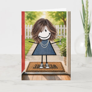Verjaardagsstickfiguremeisje met Martini Kaart