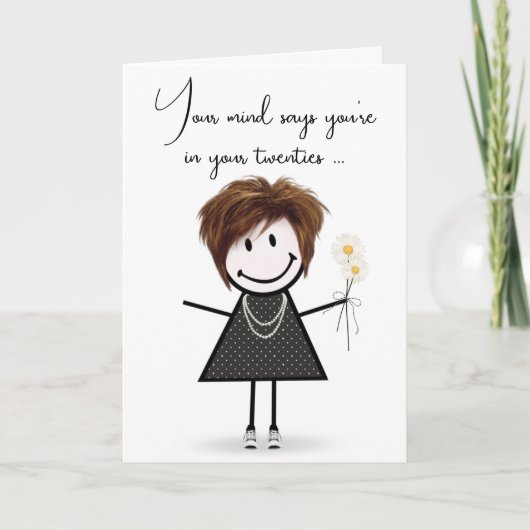Verjaardagsstickfiguur met daisebloemboeket kaart (Voorkant)