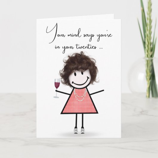 Verjaardagsstickfiguur met wijnglas kaart (Voorkant)