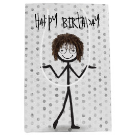 Verjaardagsstok figuur meisje met haar en glazen medium cadeauzakje