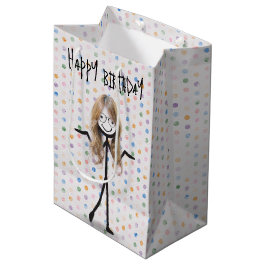 Verjaardagsstok figuur meisje met haar en glazen medium cadeauzakje