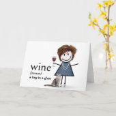 Verjaardagsstok figuur meisje met wijn en kat kaart (Gele Bloem)