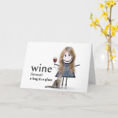 Verjaardagsstok figuur meisje met wijn en kat kaart (Gele Bloem)