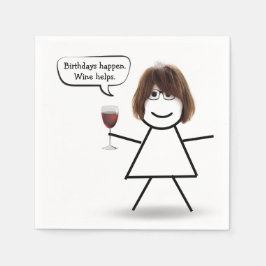 Verjaardagsstok meisje met wijn glas servet