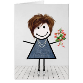 Verjaardagsstokfiguur Meisje met Bloemenboeket